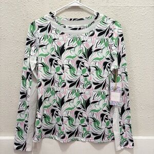 Stella Parker Sport Long Sleeve Mesh Detail UPF 50 in Green Mix Top NWT XS